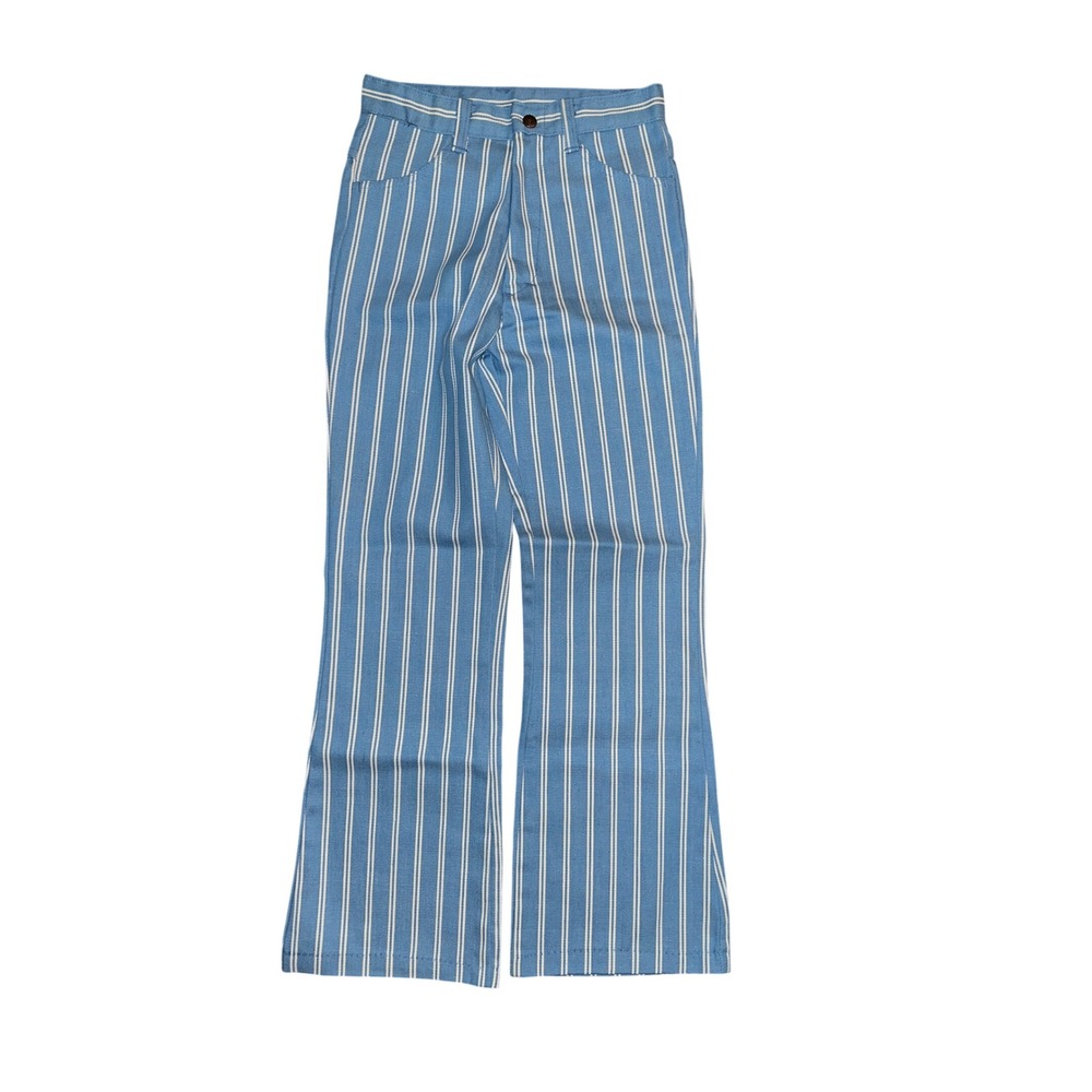 Vintage Sears Perma-Prest Blue White Striped Bell Bottom Flare Pants 14 Slim